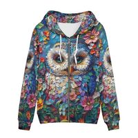 PinUp Angel Floral Owl Print Zip Up Hoodie for Women Hoodies Graphic Sweatshirt Casual Jacket Street