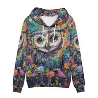 PinUp Angel Floral Owl Print Zip Up Hoodies Women Casual Long Sleeve Sweatshirts Oversized Cute Anim