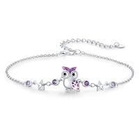 MOPOPOK 925 Sterling Silver Owl Bracelet Purple Owl Bracelets for Women Star Cute Animal Bracelet Je