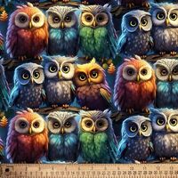 Owls Colorful Birds Digital Cotton Fabric by The Yard