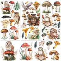 BEUNITONE 3 Sheet Mushroom Rub on Transfers for Crafts and Furniture Vintage Mushroom Owl Decals for