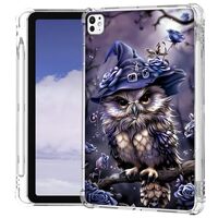 for iPad Pro 13 inch Case 2024 with Pencil Holder Clear Back (Cute Witch Owl) Art Deco Thin and Ligh