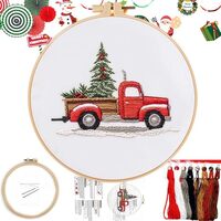 FONNUY Crewel Christmas Embroidery Kit for Beginners, Cross Stitch Set Winter Snow Scene Pine Owl Pa