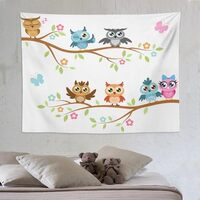 ZhiRain Cute Owl Tapestry Wall Hanging Cute Cartoon Owls on The Branch Decoration Design Tapestries 