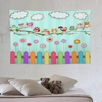 ZhiRain Owls Tapestry Wall Hanging Owls on A Branch Sunny Countryside Farmhouse Fences Wildflowers T