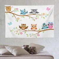 ZhiRain Cute Owl Tapestry Wall Hanging Cute Cartoon Owls on The Branch Decoration Design Tapestries 