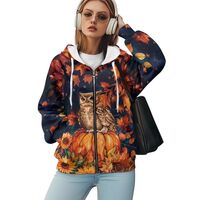 Tongluoye Cute Owl Full Zip Hoodies for Women Lightweight Hooded Jackets Maple Leaves Zip Up Hoodies
