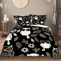 DiuuDi Mystic Owl Duvet Cover Full Size 3D Printed Duvet Cover Set White Owl Golden Leaves Bedding S