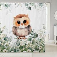 Kids Cute Animal Bath Curtain for Girls Boys Cartoon Owl Shower Curtain, Spring Eucalyptus Waterproo