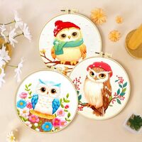 3 Pack Embroidery Starter Kit for Beginners Stamped Cross Stitch Kits with Cute Owl with 1 Embroider