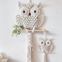 Hand-Woven Cotton Macrame Owl Tapestry Wall Hanging, Bohemian Decor (17.72 * 5.91 inches)