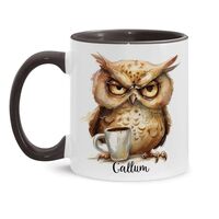 Playful Owl Coffee Mug, Custom Cute Animal Themed Cup, Personalized Name Owl Accent Mug, Customized 