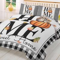 Duvet Cover Set California King Size Fall Maple Leaves Owl Comforter Sets 3 PCS, Pumpkin Buffalo Pla