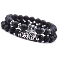 Crazymeow Owl Charm Natural Stone Bracelet,2pcs Owl Strength Bracelet,Owl Healing Crystal Bracelet,Y