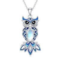 Shusukue Owl Necklace for Women 925 Sterling Silver Blue Owl Pendant Necklacew Moonstone Owl Necklac