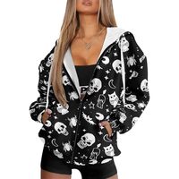 Xoenoiee Funny Skull Owl Pattern Women’s Zip Up Hoodies Oversized Sweatshirt Long Sleeve Loose