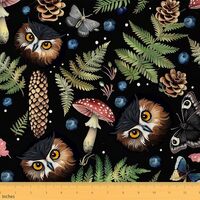 Feelyou Mushroom Waterproof Outdoor Fabric for Chairs Cute Owl Moth Fabric by The Yard Kids Blueberr