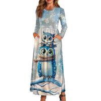 Tongluoye Owl Dress for Women Long Sleeve Maxi Dress Wedding Guest Party Dress Christmas Dresses for