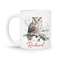 Personalized Beautiful Winter Owl White Mug, Customized Christmas Coffee Cup 11oz 15oz, Custom Ceram
