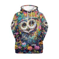 PinUp Angel Floral Owl Print Pullover Hoodies Women Casual Long Sleeve Sweatshirts Oversized Cute An