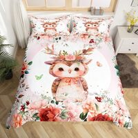 Feelyou Kids Cute Owl Bedding Set Full Size Boys Girls Cartoon Animal Bird Decor Comforter Cover Set