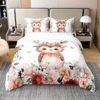 Feelyou Kids Cute Owl Bedding Set Full Size Boys Girls Cartoon Animal Bird Decor Comforter Cover Set