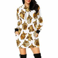 Oversized Sweatshirt Brown Forest Owls Pattern Womens Fall Hoodies Sweatshirts Mini Dresses Long Sle
