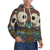 Xiso Ver Boho Owl Mens Hooded Pullover Drawstring Hoodeds Sweatshirts with Pocket Black
