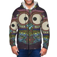 Xiso Ver Boho Owl Mens Hooded Pullover Zipper Hoodeds Sweatshirts with Pocket Black