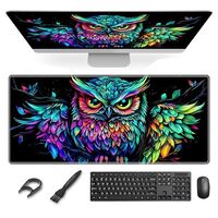 ETLKJVBL Large Mouse Pad with Rubber Base, Neon Glowing Colorful Owl Ideal Desk Pad for Office and H