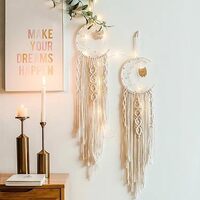 Large Bohemian Owl Macrame Wall Hanging, 2-Piece Set – Woven Moon Tapestry, Dream Catcher with