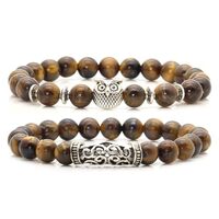 Mgutillart Fashion 2PCS Owl Beads Bracelet Natural Stone Stretch Elastic Bracelet(Tiger Eye)