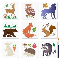 MAYJOYDIY 9Pcs Forest Animal Stencils 6x6inch Deer Bear Owl Wolf Template Reusable Hedgehog Raccoon 