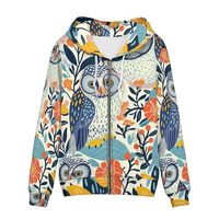 Allcute Loose Fit Zip Up Hoodies for Women Winter Fall Comfy Soft Vintage Floral Owl Hoodie with Poc