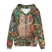 Allcute Graphic Loose Fit Zipper Hoodies for Women Casual Soft Storybook Style Floral Owl Hoodie wit