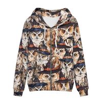 Allcute Fun Owl Hoodies for Women Fall Spring Relaxed Soft Black Zip Up Hoodie with Front Pockets Dr