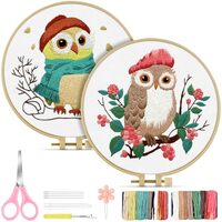 TINDTOP Embroidery Kit for Adult, Owl Embroidery Kit for Beginners Include Embroidery Cloth Hoops Th