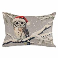 Christmas Pillow Cover Lumbar Throw Pillow Cover, Xmas Hand Drawn Owl Snow Scenery Animal Pattern Bo