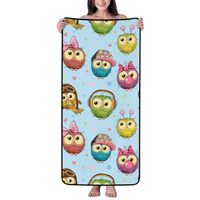 Buewutiry Cotton Bath Towels for Bathroom - Cute Cartoon Colorful Owls Microfiber Quick Dry Towels f