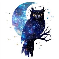 Yoonek Graphics Silhouette of owl Moon and Stars Double Expressive Surreal Peel and Stick Vinyl Deca