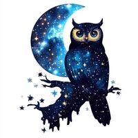 Yoonek Graphics Silhouette of owl Moon and Stars Double Expressive Surreal Peel and Stick Vinyl Deca