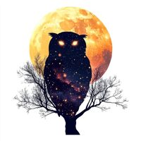 Yoonek Graphics Silhouette of owl Moon and Stars Double Expressive Surreal Peel and Stick Vinyl Deca