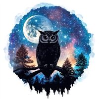 Yoonek Graphics Silhouette of owl Moon and Stars Double Expressive Surreal Peel and Stick Vinyl Deca