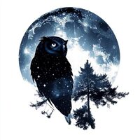 Yoonek Graphics Silhouette of owl Moon and Stars Double Expressive Surreal Peel and Stick Vinyl Deca