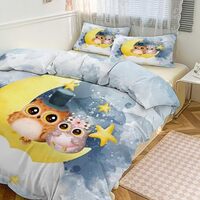 FBMLBRB Watercolor Cute Owl Duvet Cover Set Full Size,Abstract Owl Cartoon Cloud Moon Star Art Beddi