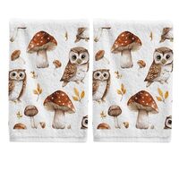 Hand Towel Set of 2 100% Cotton Bath Towels Autumn Owls Mushrooms for Bathroom Housewarming Decor Gi