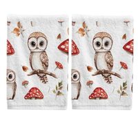 ALAZA Hand Towel Set of 2 100% Cotton Bath Towels Cute Owls Mushrooms for Bathroom Housewarming Deco