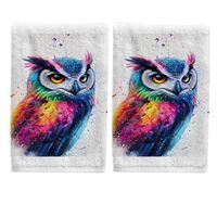 ALAZA Hand Towel Set of 2 100% Cotton Bath Towels Colorful Owl for Bathroom Housewarming Decor Gifts