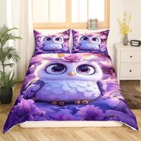 Erosebridal Owl Duvet Cover King Size Bird Comforter Cover Kawaii Animal Owl Rose Flower Bedding Set