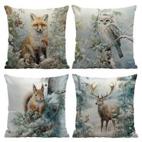 Ayxvt Winter Christmas Pillow Covers 18x18 Set of 4, Animals Decor, Farmhouse Winter Forest Animals 